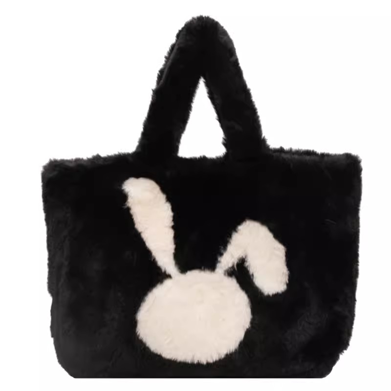 8884-plush faux fur rabbit tote bag